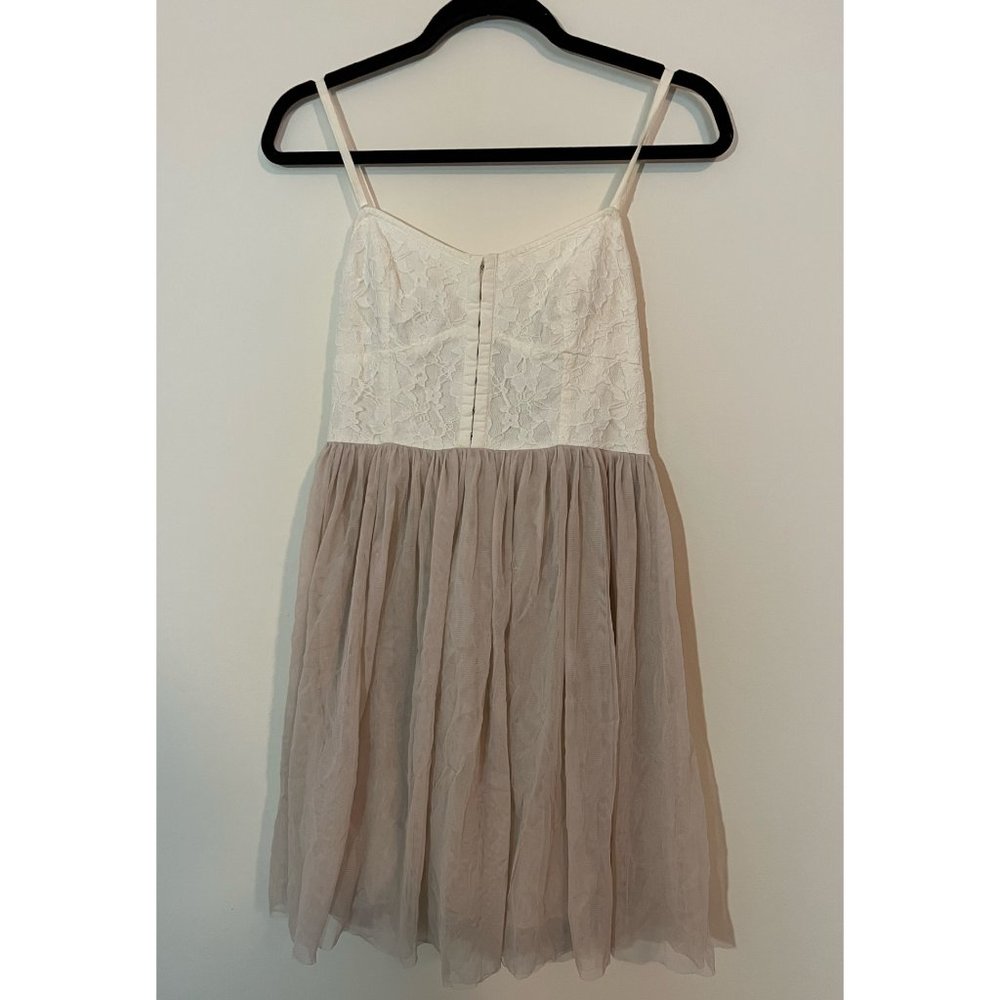 American Eagle Dress Size 4 S White Lace, Tan Tulle, Neutral Ballerina Sun Dress